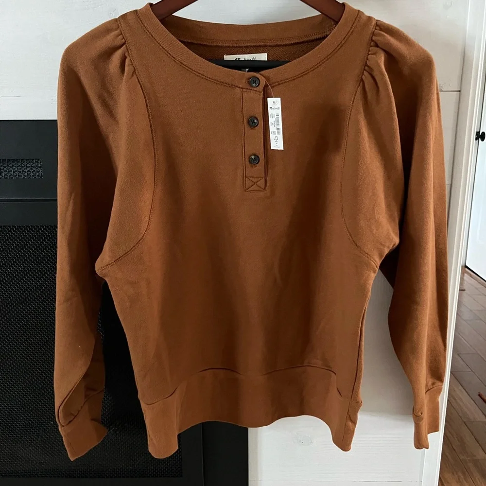 Madewell Henley puff sleeve sweatshirt brown size XXsmall NB331 NWT - Picture 6 of 10